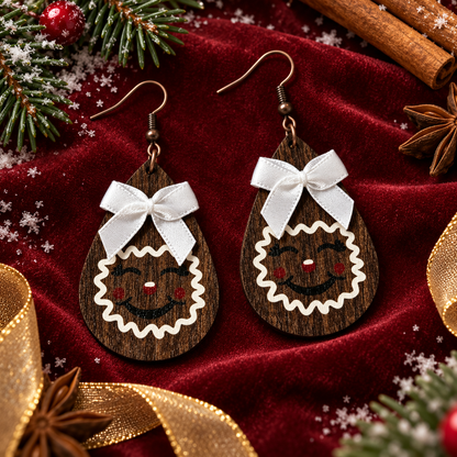 Gingerbread Man Bow-shaped Wooden Earrings