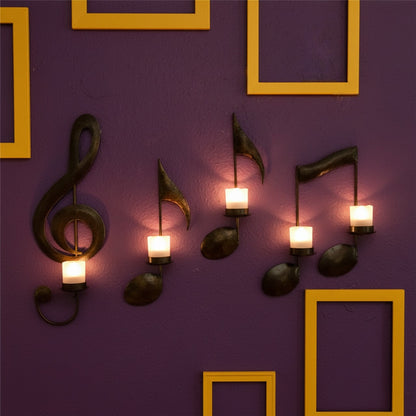 Music Note Wall Candle Holders Set – Metal Art Sconce Decor