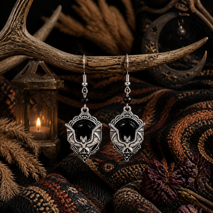 Retro Black Gemstone Spider Earrings