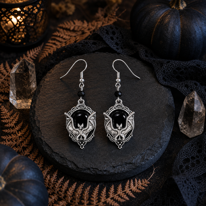 Retro Black Gemstone Spider Earrings