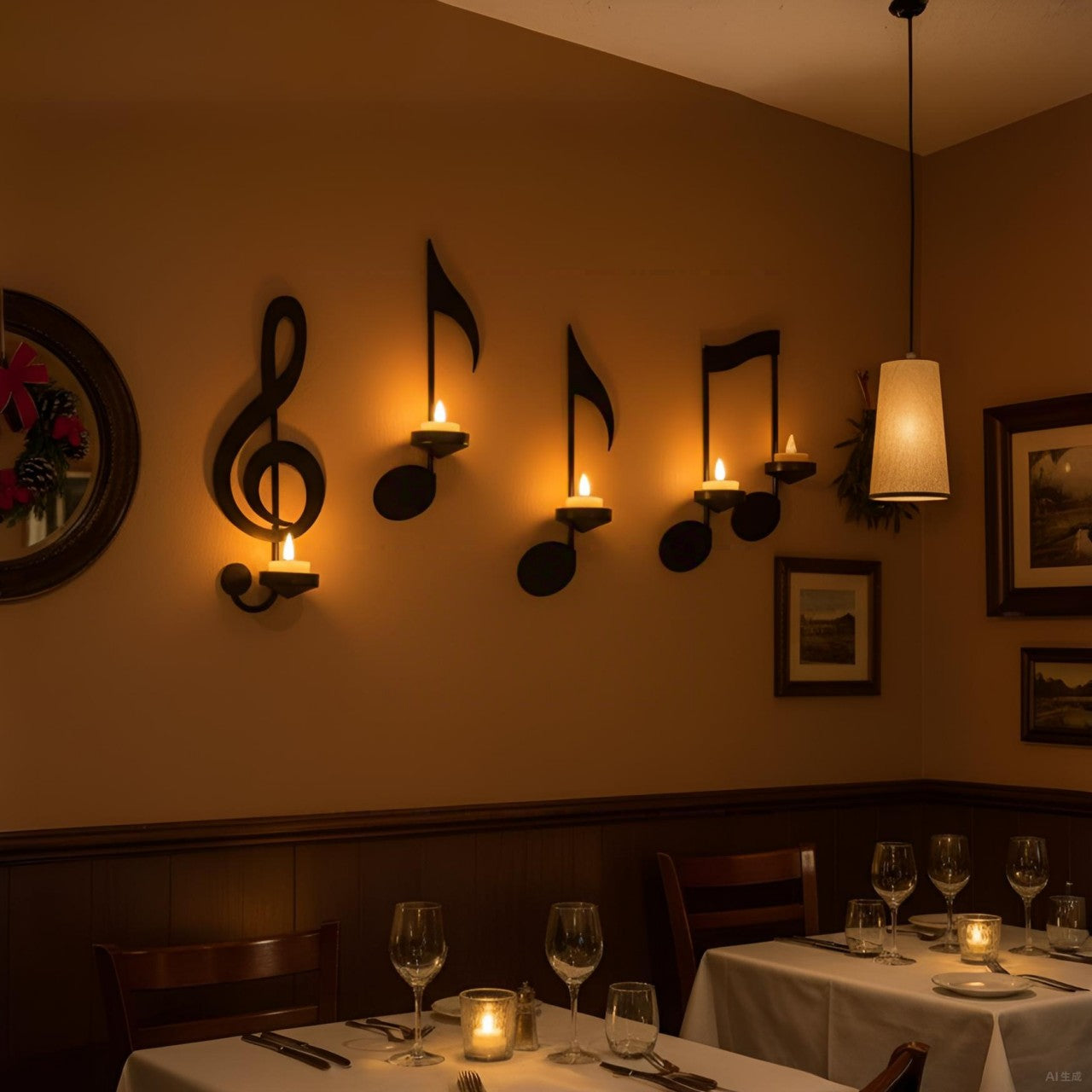 Music Note Wall Candle Holders Set – Metal Art Sconce Decor