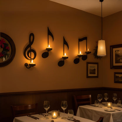 Music Note Wall Candle Holders Set – Metal Art Sconce Decor