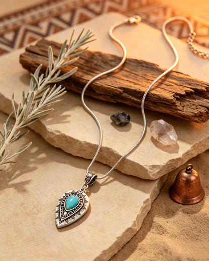 Engraved drop-Shaped Turquoise Necklace
