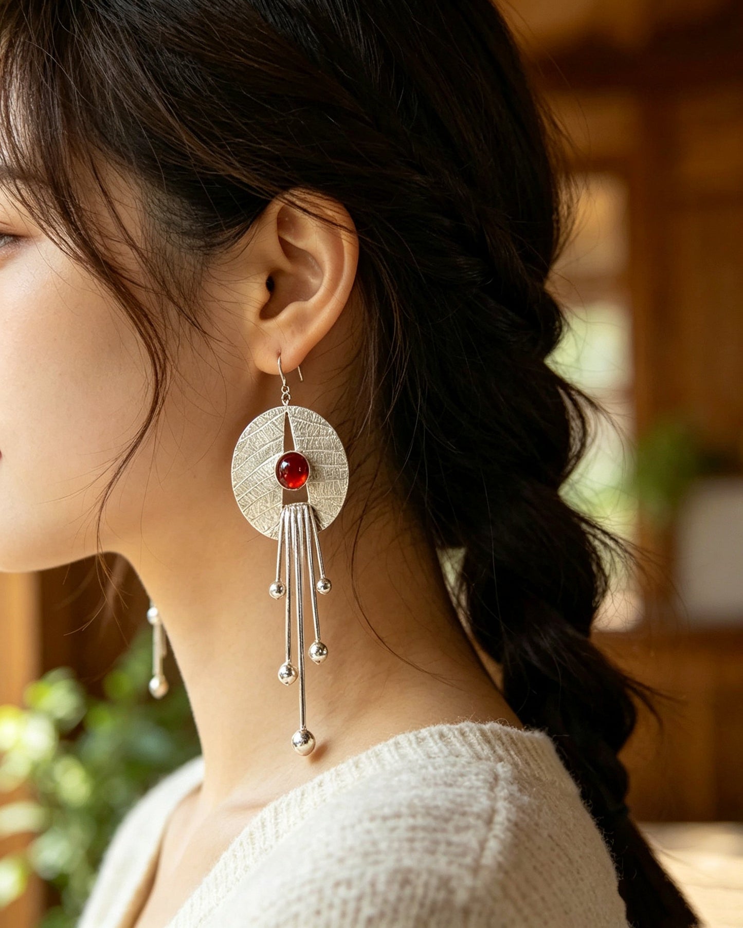 Tassel Red Agate Earrings