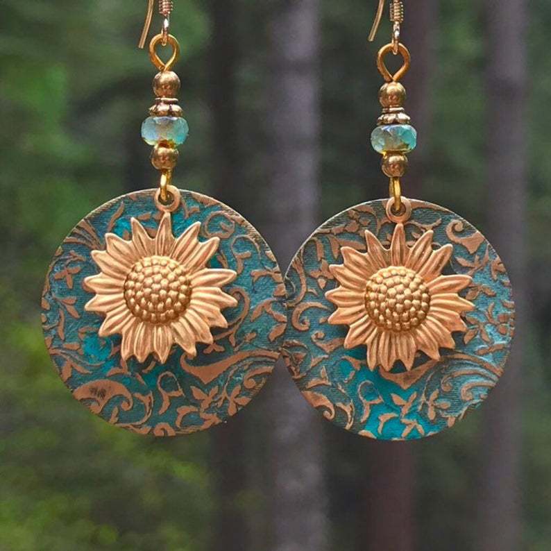 Bohemian Double-Layer Sunflower Earrings