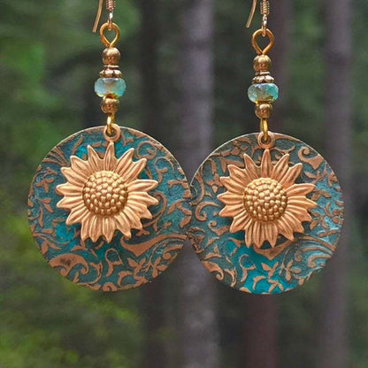 Bohemian Double-Layer Sunflower Earrings