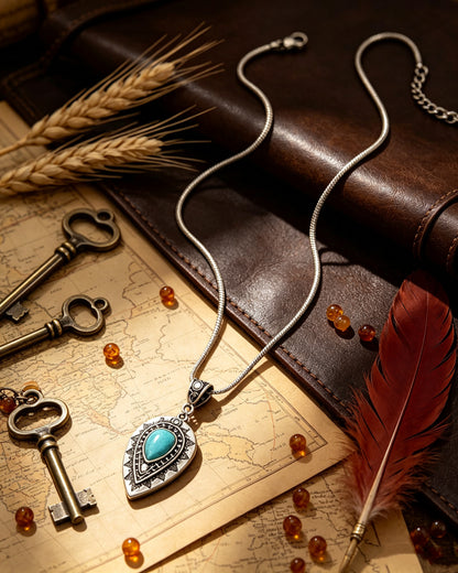 Engraved drop-Shaped Turquoise Necklace