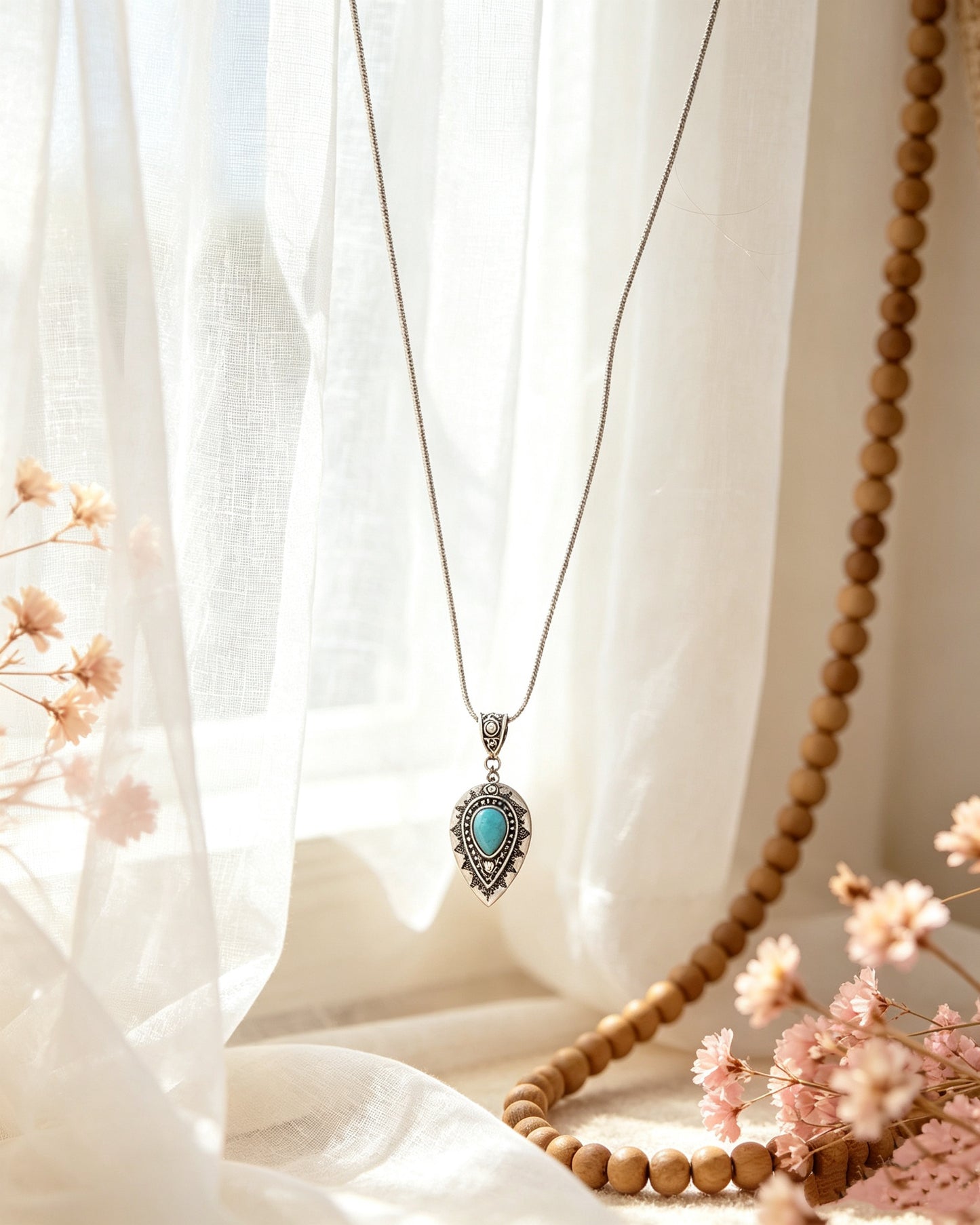 Engraved drop-Shaped Turquoise Necklace
