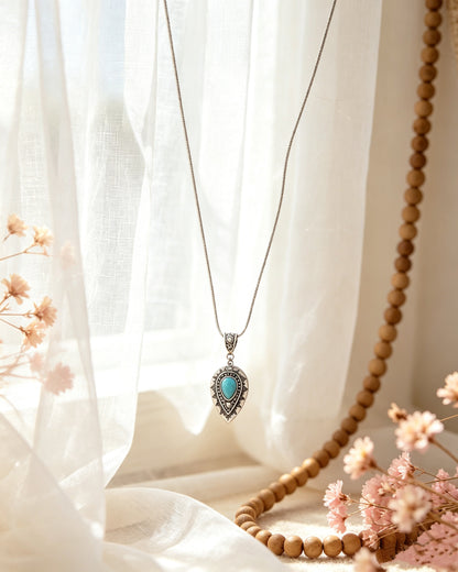 Engraved drop-Shaped Turquoise Necklace