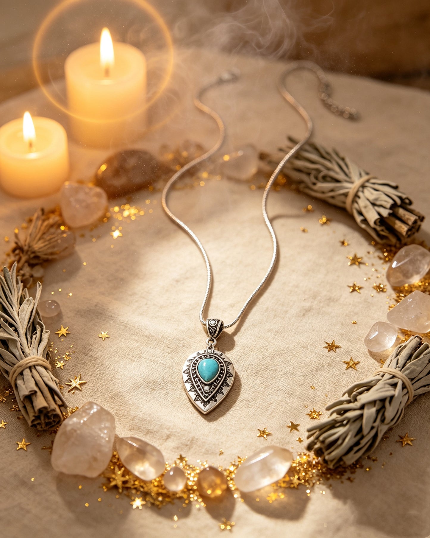 Engraved drop-Shaped Turquoise Necklace