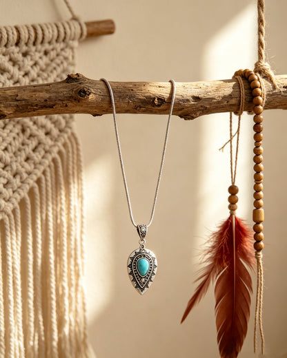 Engraved drop-Shaped Turquoise Necklace