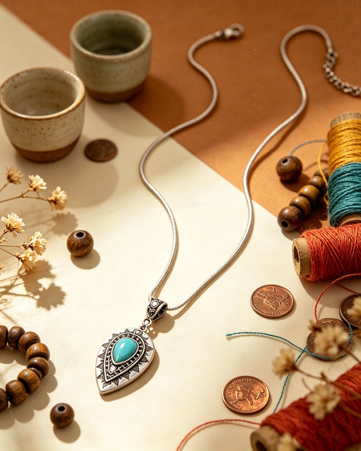 Engraved drop-Shaped Turquoise Necklace