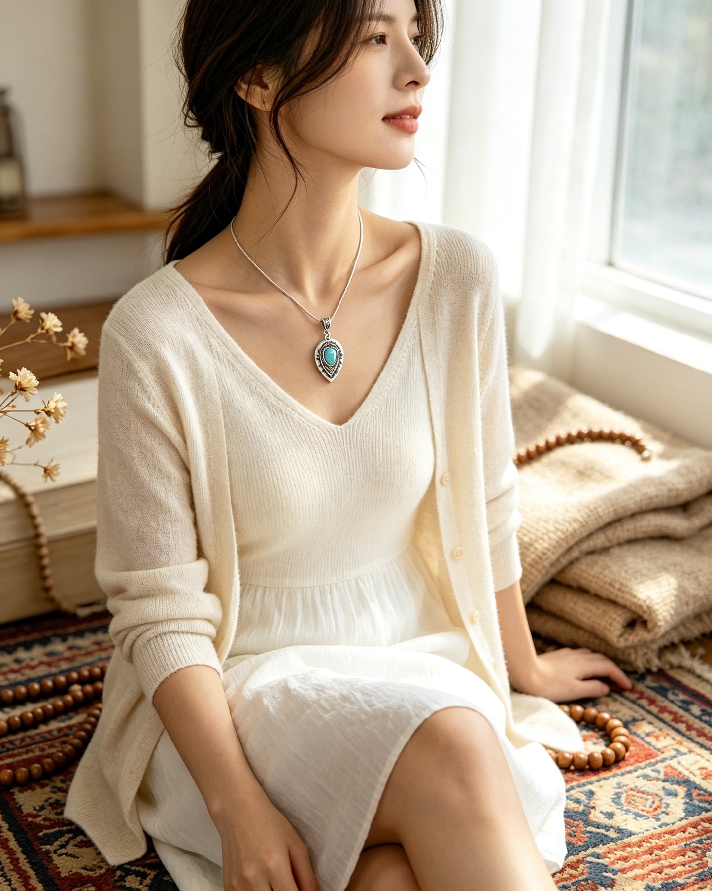 Engraved drop-Shaped Turquoise Necklace