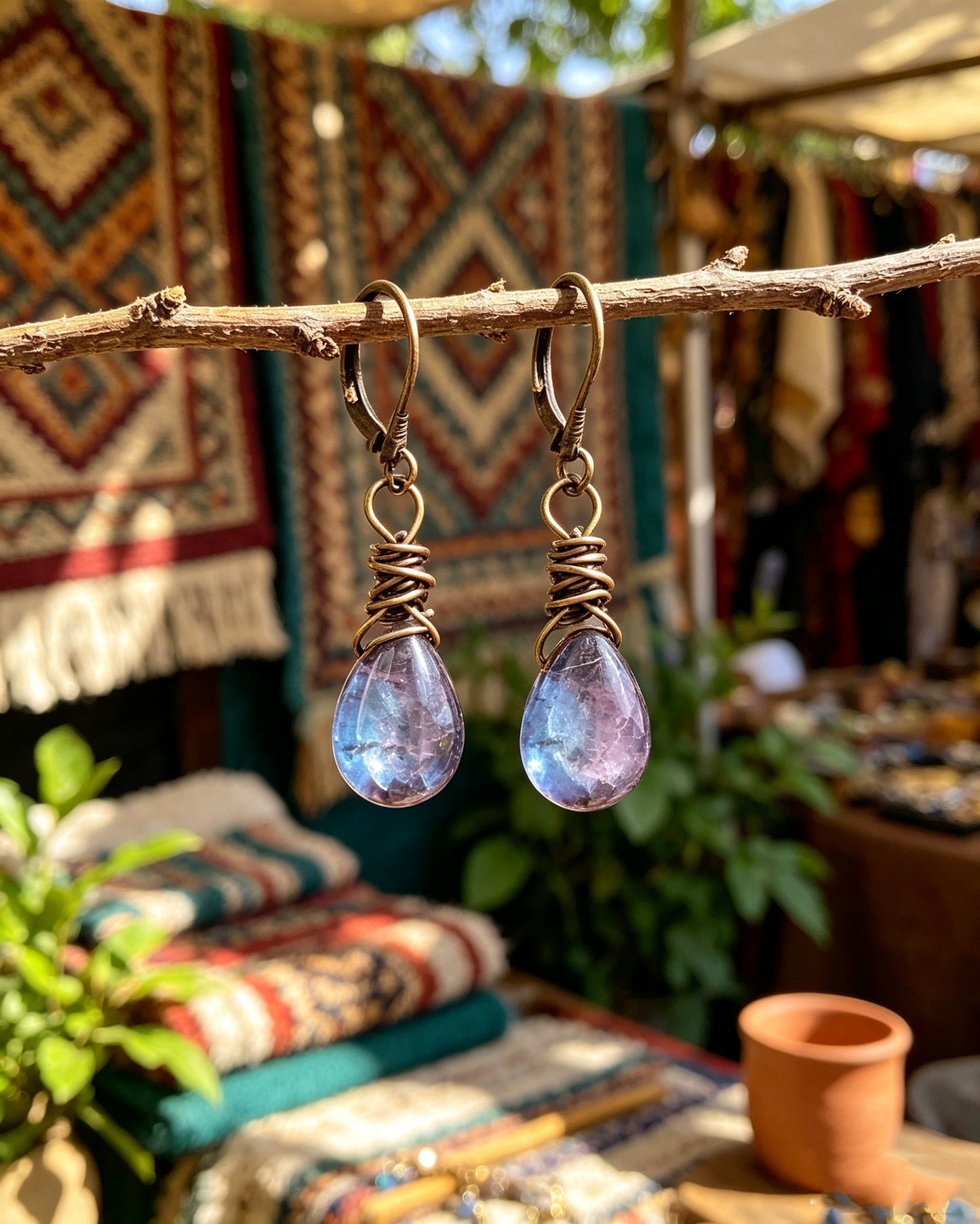Blue/Orange Gemstone Earrings
