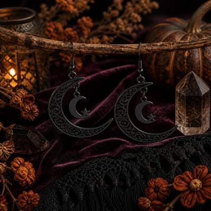 【Halloween Black Collection】 Hollow Crescent-shaped Earrings
