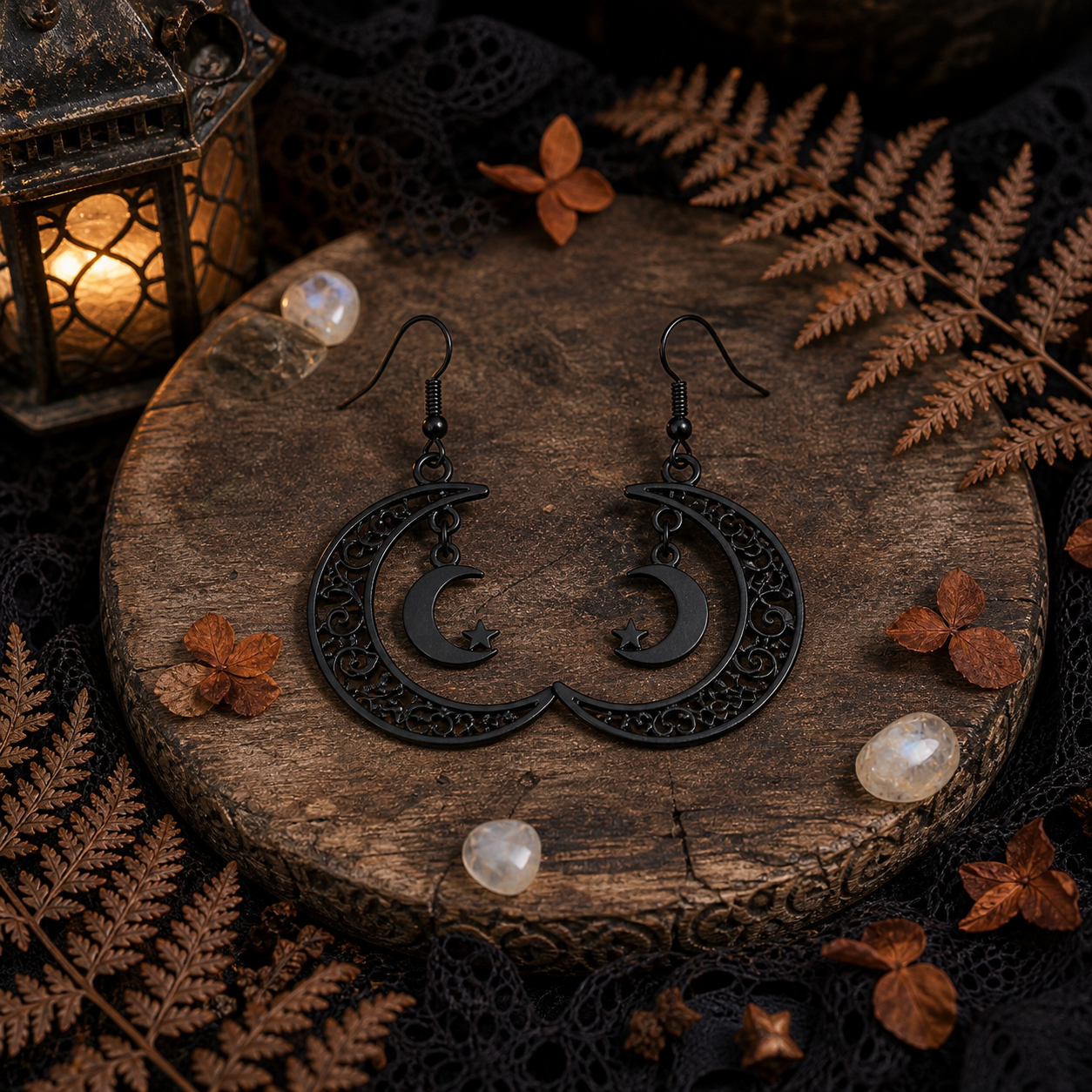 【Halloween Black Collection】 Hollow Crescent-shaped Earrings