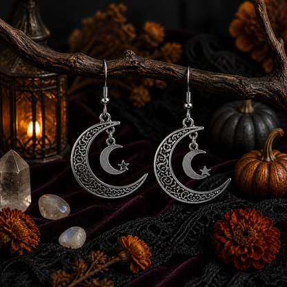 【Halloween Black Collection】 Hollow Crescent-shaped Earrings