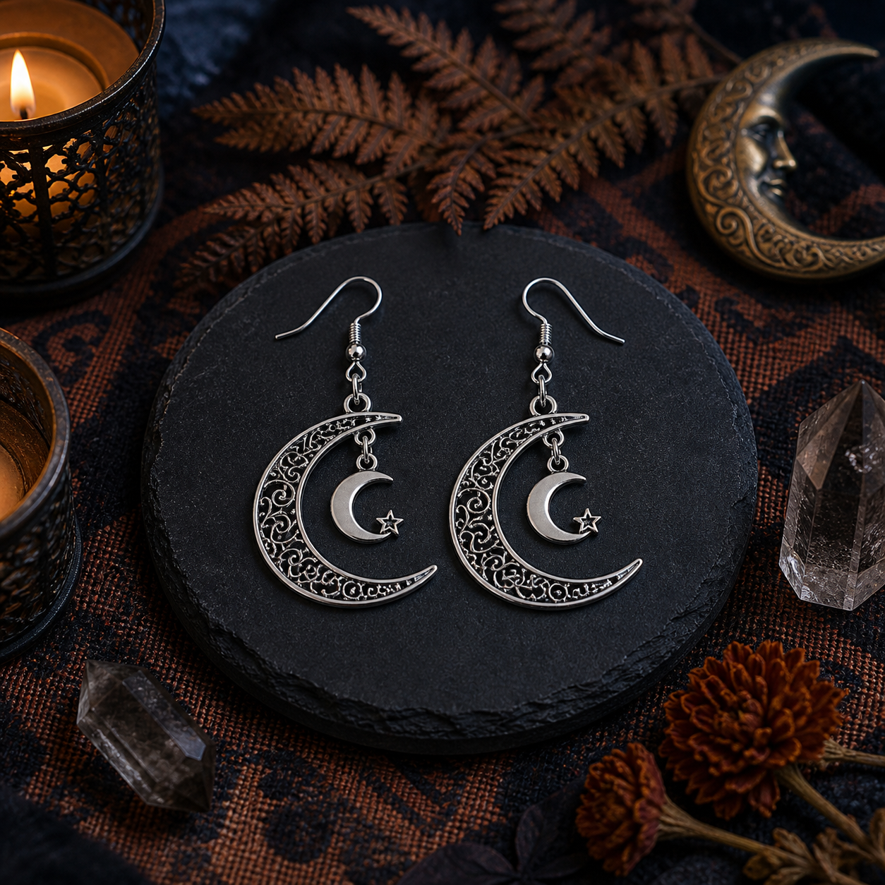 【Halloween Black Collection】 Hollow Crescent-shaped Earrings