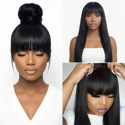 Chiesma Straight Human Hair Wig with Bangs – Machine Made, No Lace