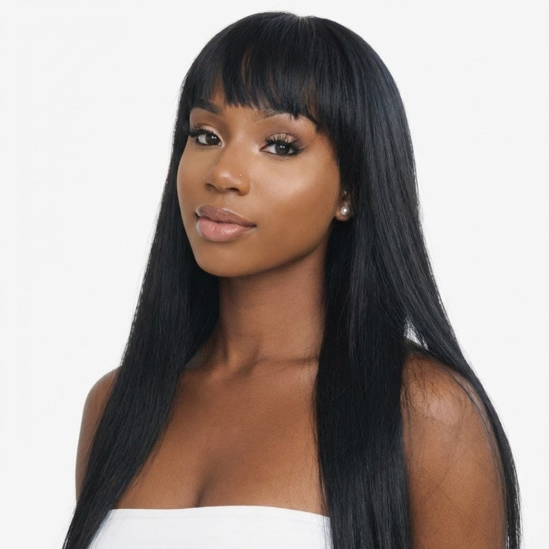 Chiesma Straight Human Hair Wig with Bangs – Machine Made, No Lace