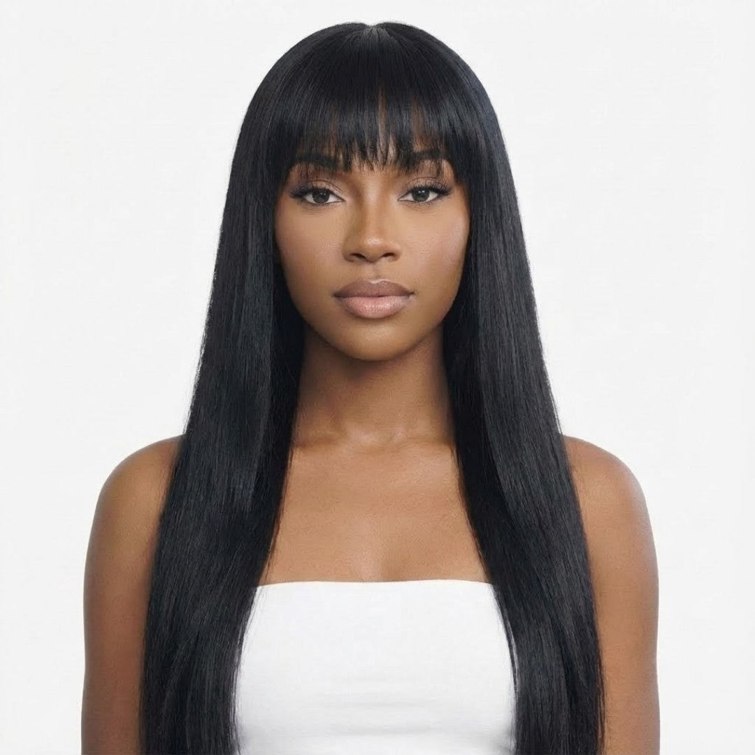 Chiesma Straight Human Hair Wig with Bangs – Machine Made, No Lace