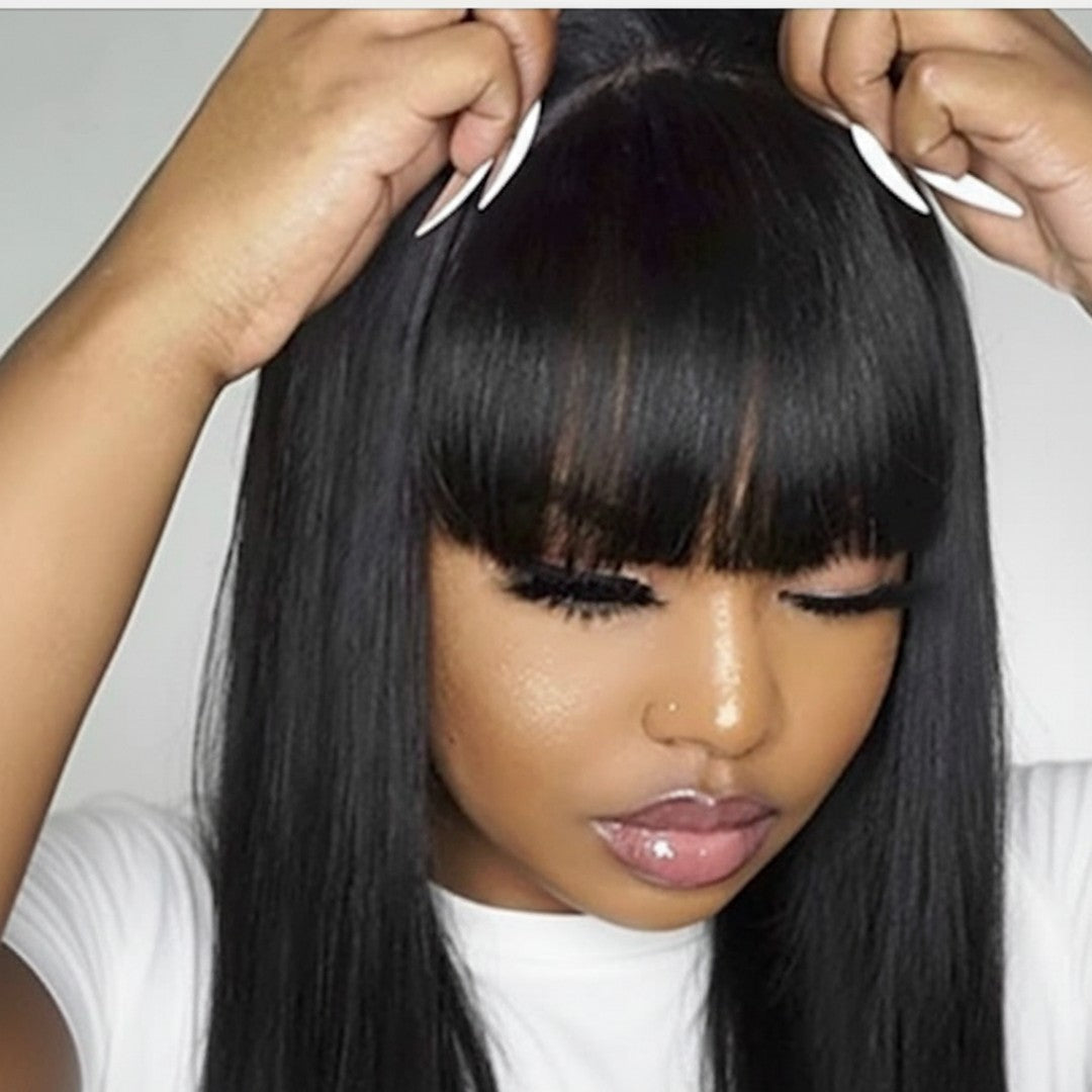 Chiesma Straight Human Hair Wig with Bangs – Machine Made, No Lace