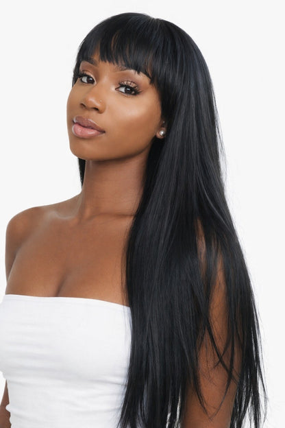 Chiesma Straight Human Hair Wig with Bangs – Machine Made, No Lace