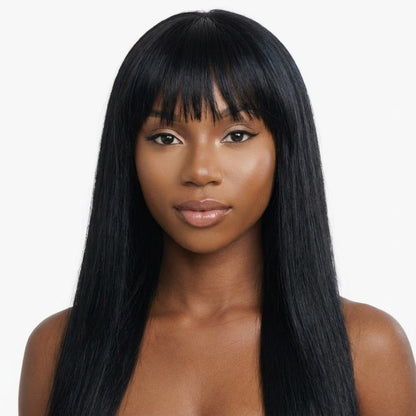 Chiesma Straight Human Hair Wig with Bangs – Machine Made, No Lace