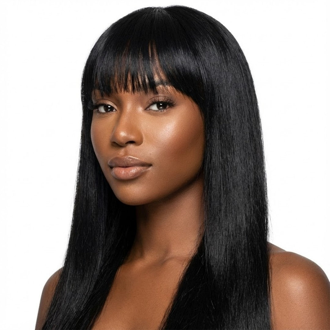 Chiesma Straight Human Hair Wig with Bangs – Machine Made, No Lace