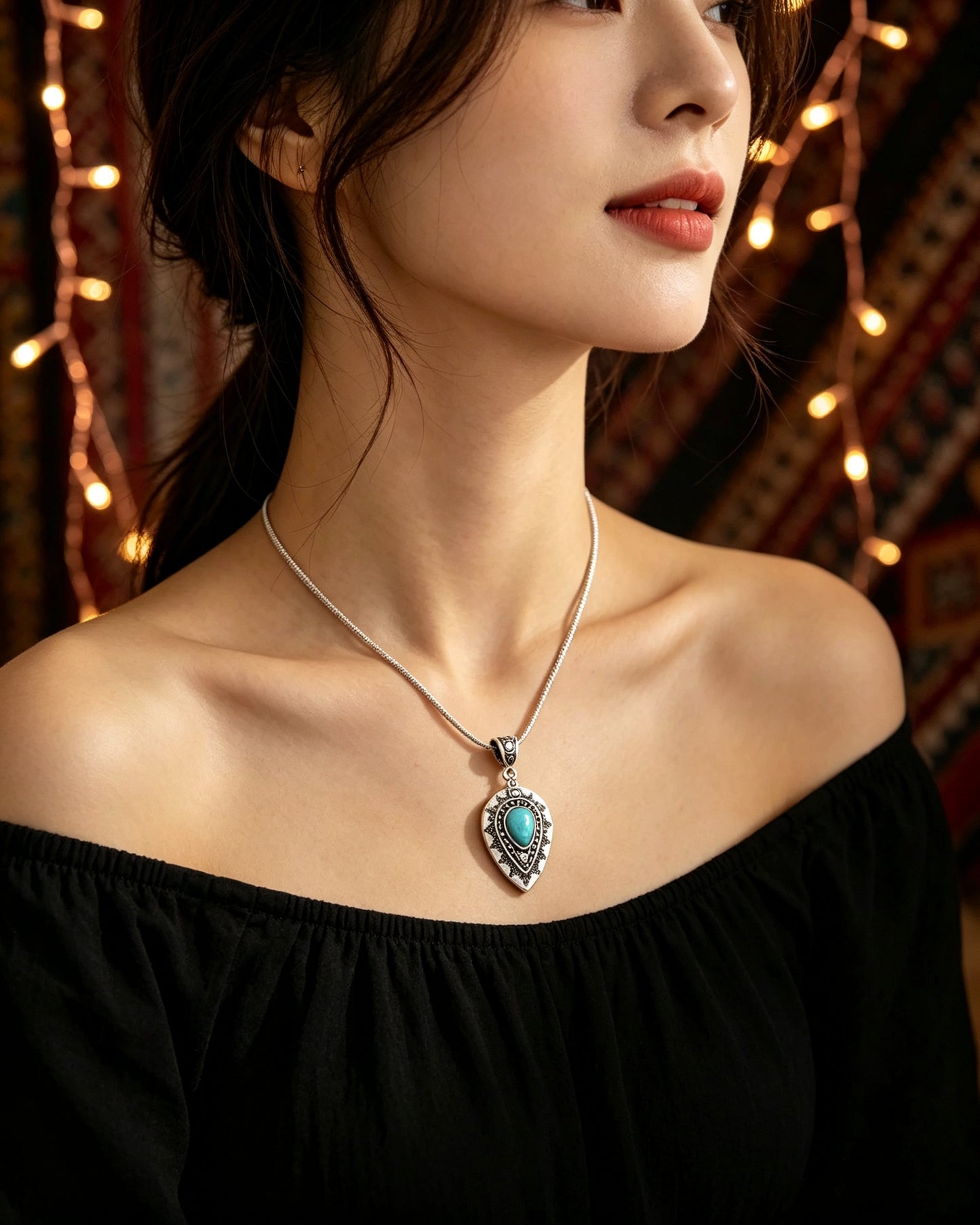 Engraved drop-Shaped Turquoise Necklace