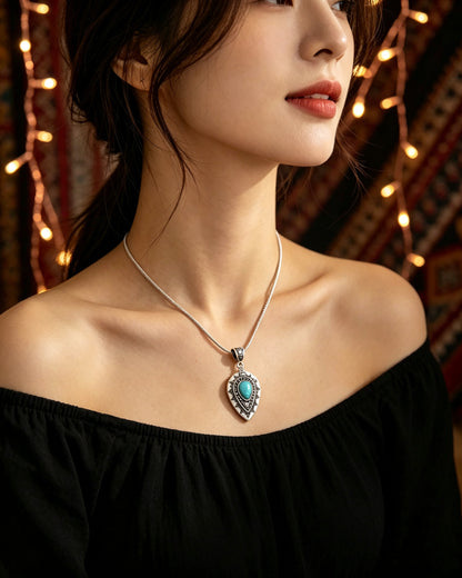 Engraved drop-Shaped Turquoise Necklace