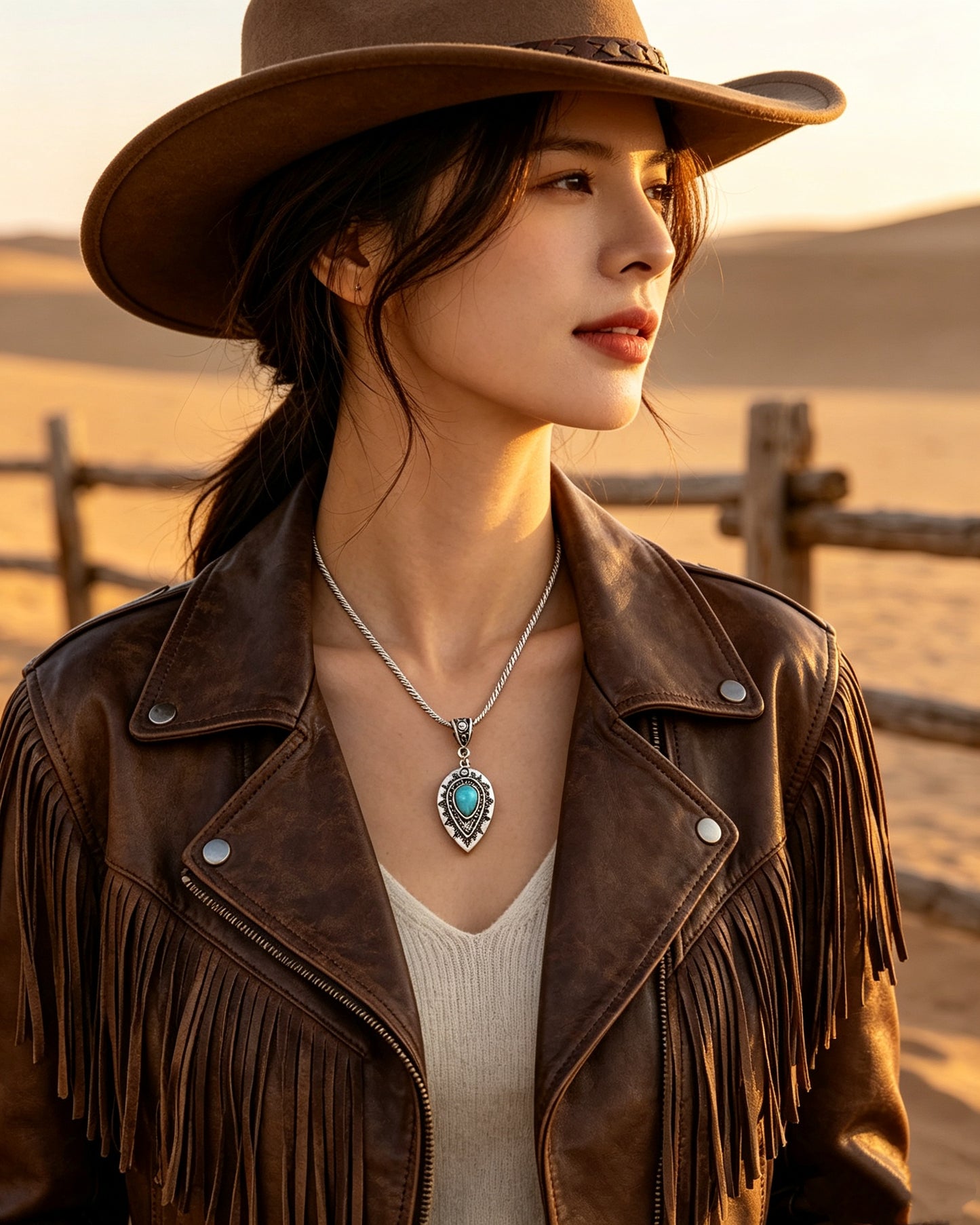 Engraved drop-Shaped Turquoise Necklace