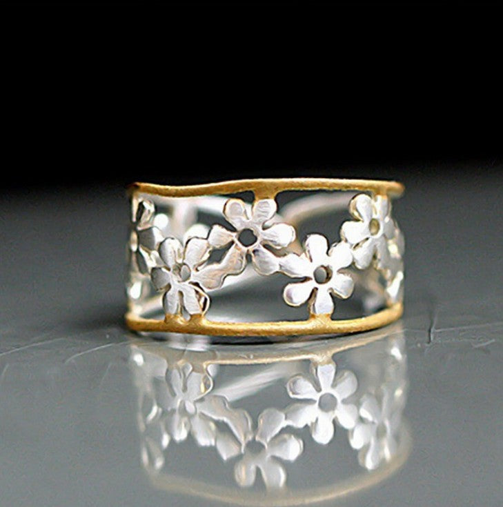 18k Rose Gold Two-tone Flower Ring