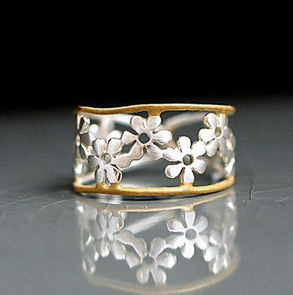 18k Rose Gold Two-tone Flower Ring