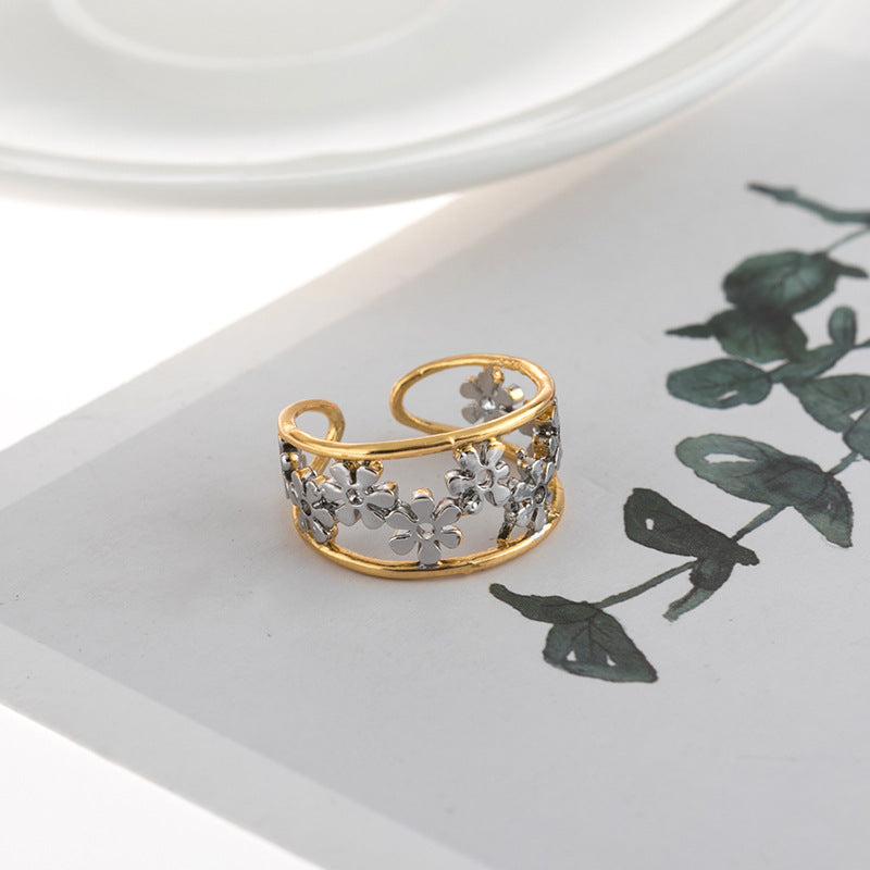 18k Rose Gold Two-tone Flower Ring