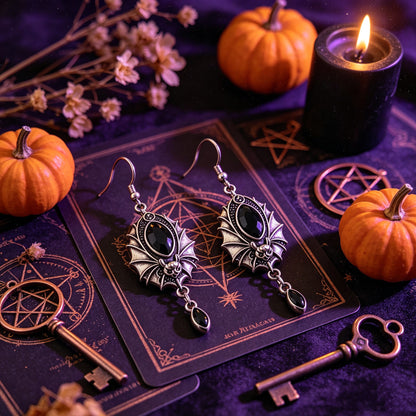 Black Crystal Bat Earrings