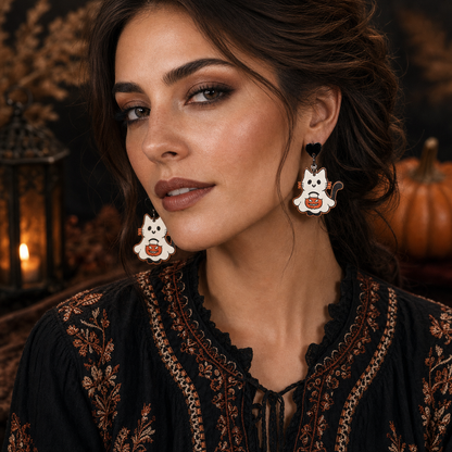 【Halloween Party】Scary Cat Pumpkin Earrings
