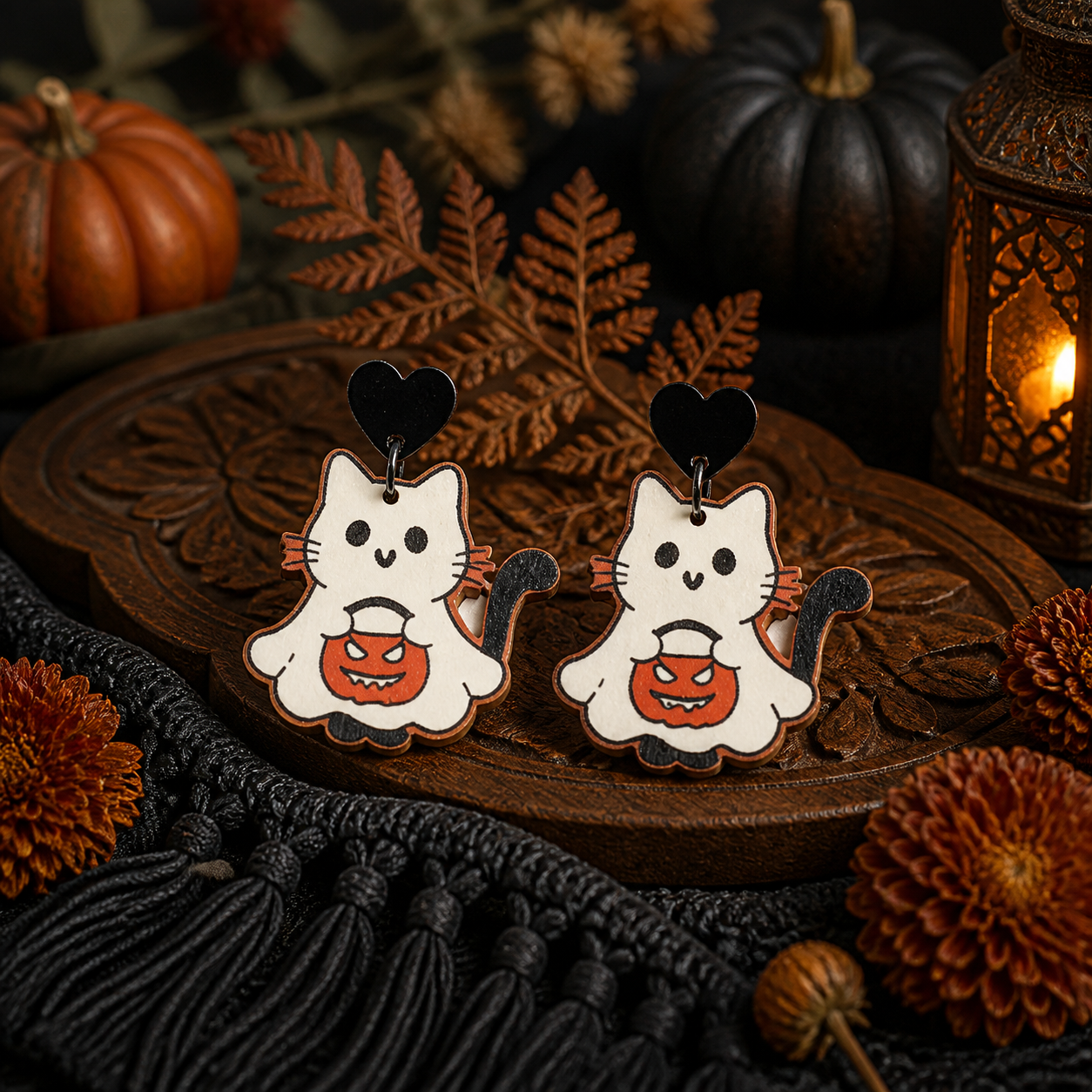 【Halloween Party】Scary Cat Pumpkin Earrings