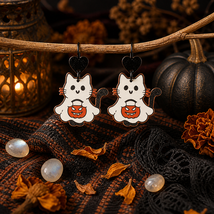 【Halloween Party】Scary Cat Pumpkin Earrings