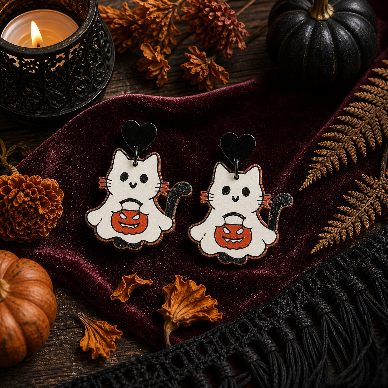 【Halloween Party】Scary Cat Pumpkin Earrings