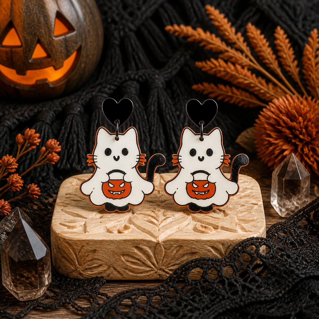 【Halloween Party】Scary Cat Pumpkin Earrings