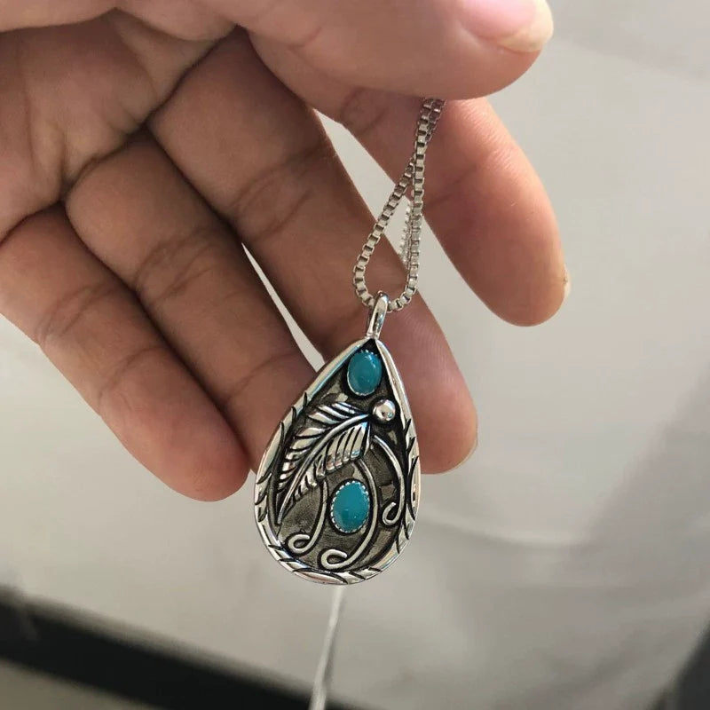 Turquoise Vintage Feather Necklace