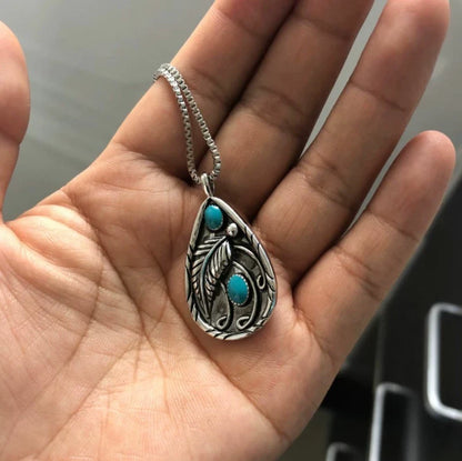 Turquoise Vintage Feather Necklace