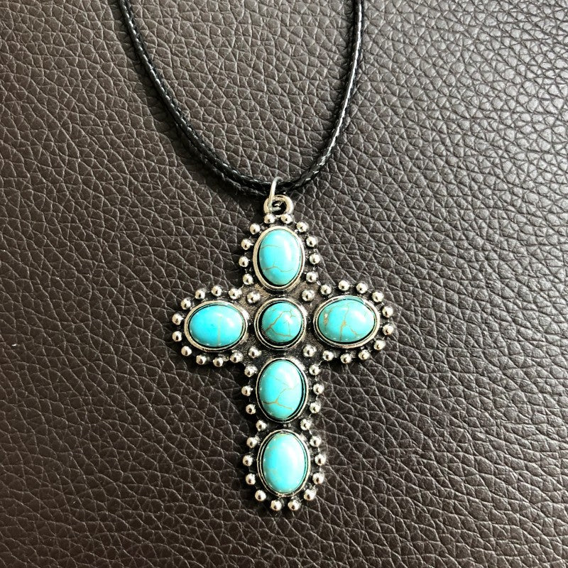 Retro Turquoise Cross Necklace