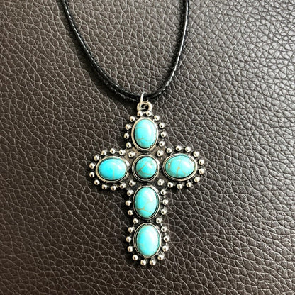 Retro Turquoise Cross Necklace