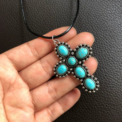 Retro Turquoise Cross Necklace