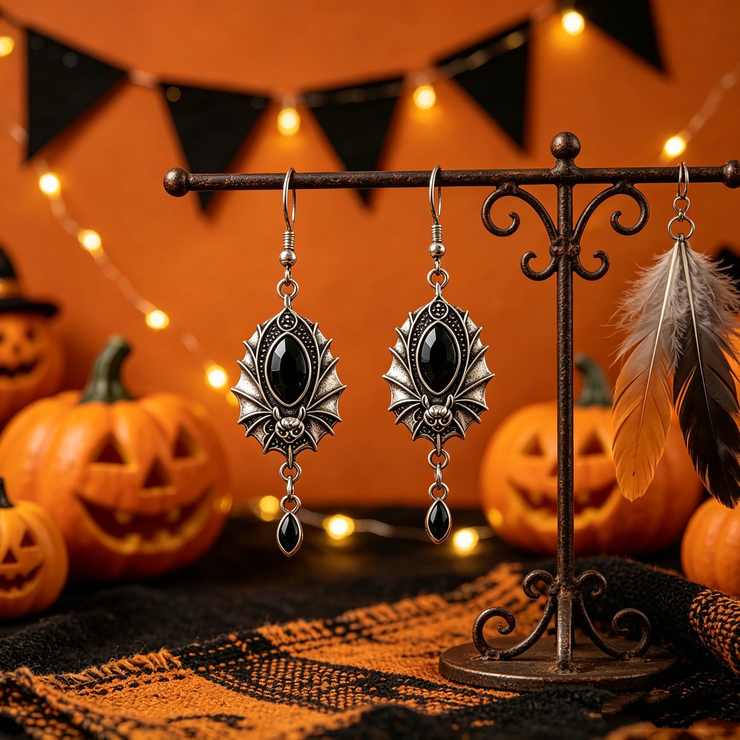 Black Crystal Bat Earrings