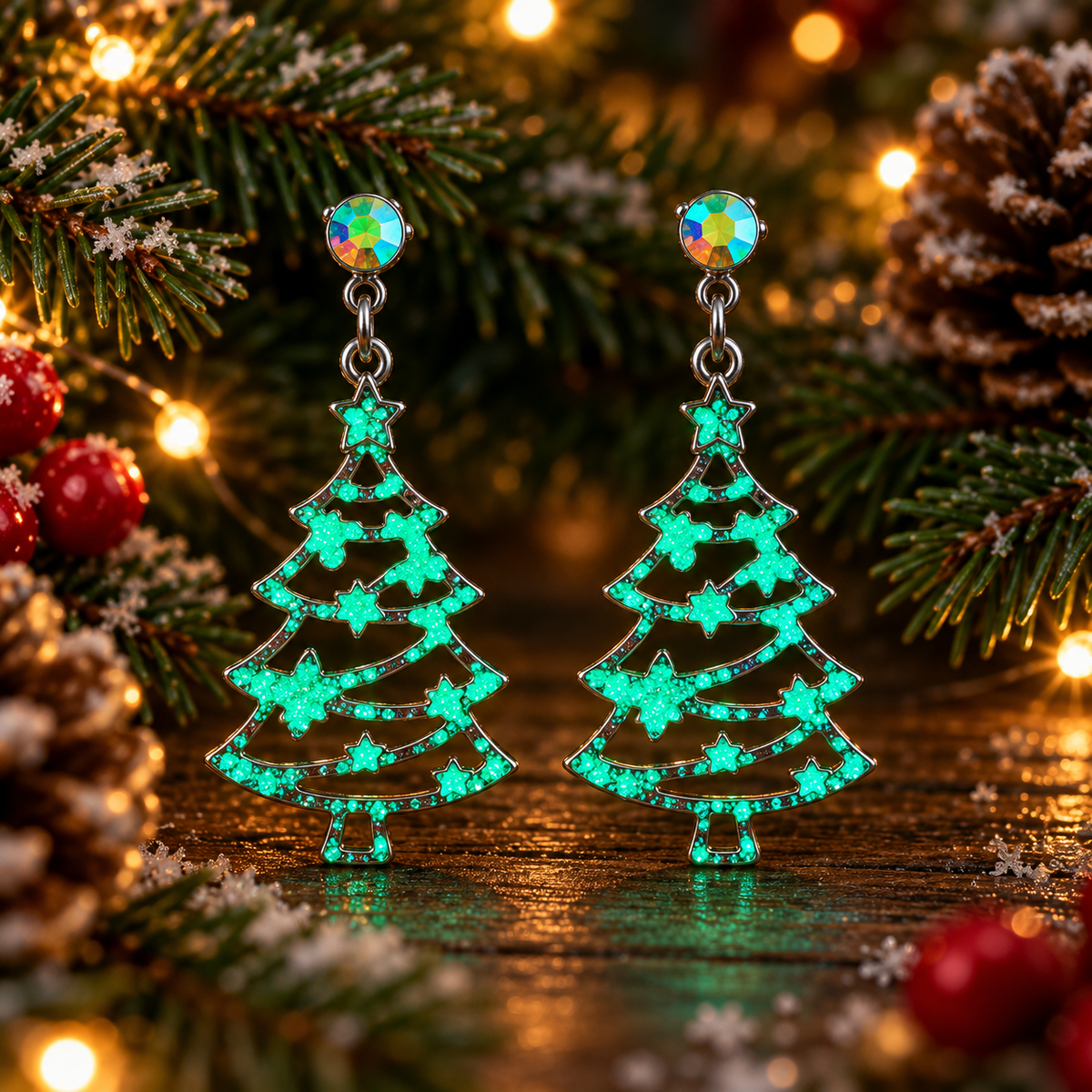 Christmas Tree Colored Diamond Luminous Earrings