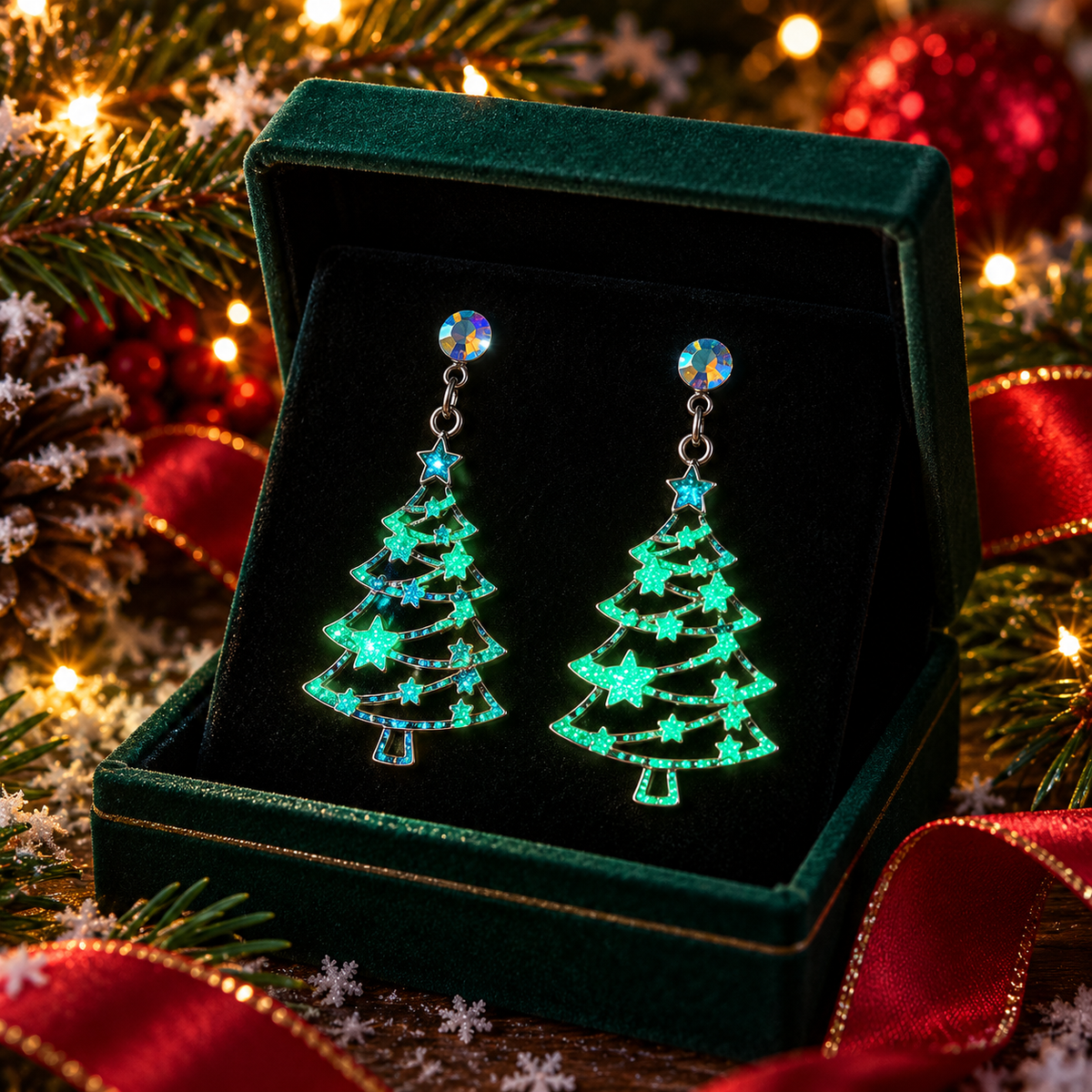 Christmas Tree Colored Diamond Luminous Earrings