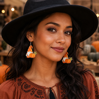 【Halloween Pumpkin Old Man】 Retro Wooden Earrings